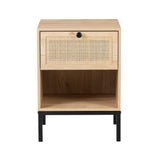 XIAO WEI Rattan Nightstand Set of 2 with Handmade Natural Rattan Drawer, Bedside Table Set of 2, Accent End Table, Boho Night Stand for Bedroom, Living Room, Metal Legs Small XIAO WEI