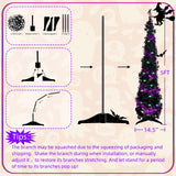 Pop up Christmas Tree for Indoor Decoration,5FT Pre-lit Mini Halloween Tree with 60 Lights,Black Artificial Pencil Tree Collapsible Tinsel Lighted up Christmas Tree luxfcup