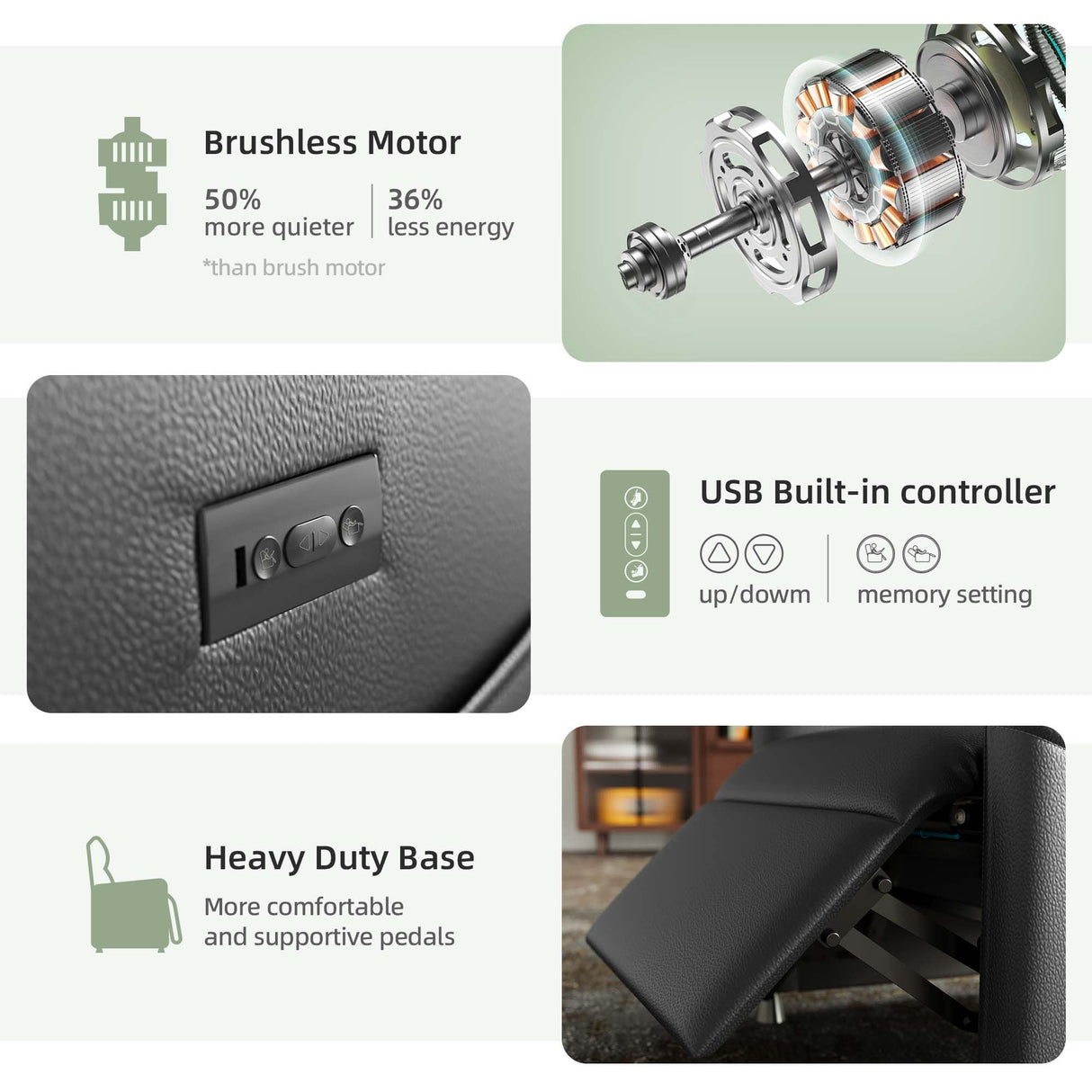 Power Recliner Chairs for Adults, Small Recliners for Small Spaces w/Remote & Side Pockets, USB Port, Adjustable Recliner Chair Electric for Living Room & Bedroom, Home Theater, Rv (Black - Leather) Nahenduo