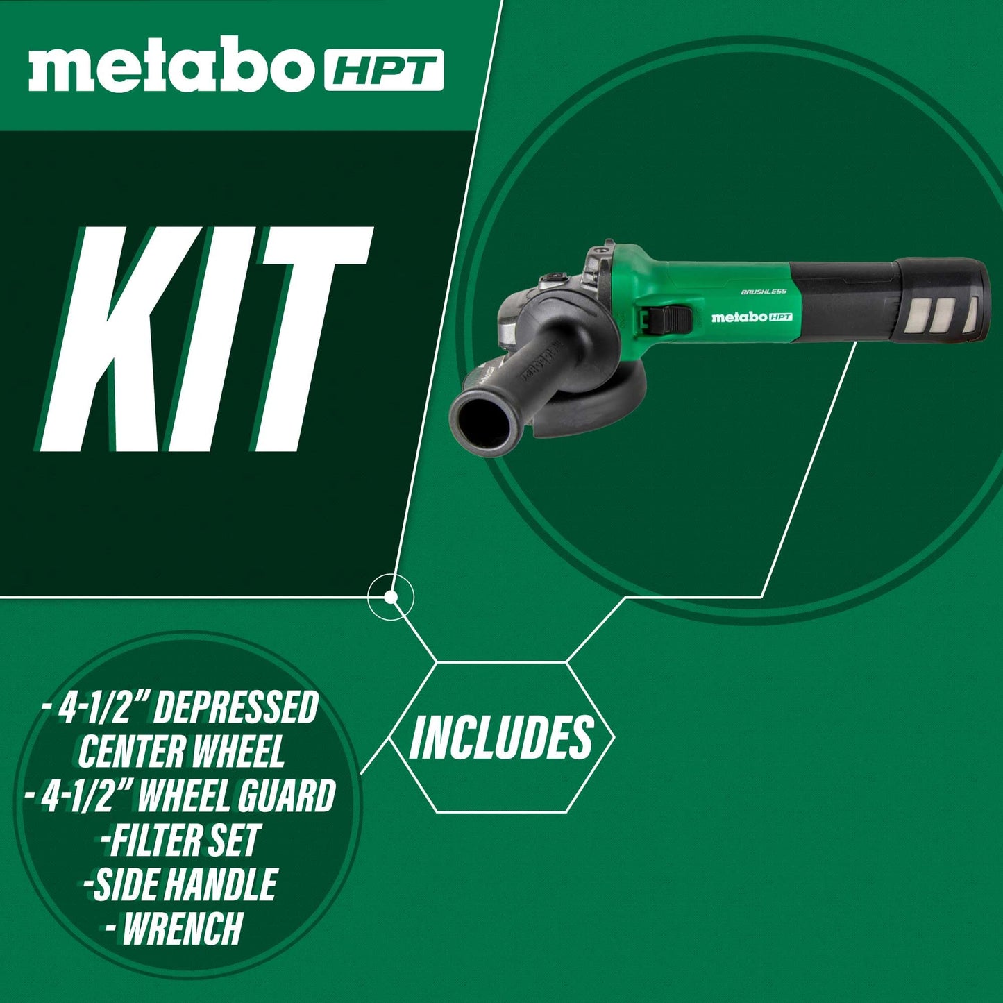 Metabo HPT Angle Grinder | 4-1/2-Inch | 12 Amp | AC Brushless Motor | Variable Speed | 3-Position Side Handle | G12VE2 - WoodArtSupply