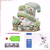 Succulents Gnome Tabletop Diamond Art Painting - DIY Diamond Art Kits for Adults Figurines Special Shaped Rhinestone Gem Art Statues, 5D Painting with Diamond Dots Sculpture Ornaments for Beginner Baipisan