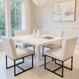 HNY Century Modern Dining Chairs Set of 6, Linen Fabric Kitchen & Dining Room Chair, Upholstered Dining Chair Side Chair with Black Finish Metal Frame, Cream 6 PC HNY