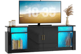 Bestier TV Stand for 55 65 inch TV, LED Entertainment Center with Storage Cabinets & Adjustable Shelves, Modern TV Console with Acrylic Door, TV Stands for Living Room Bedroom (Glossy Black) Bestier