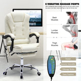 ONPNO Reclining Office Chair with Massage, Ergonomic Office Chair w/Foot Rest, PU Leather Executive Computer Chair w/Heated, Padded Armrest, High Back Swivel Recliner for Office Home Study (White) ONPNO