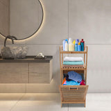 Xlsdlvcnxz Tilt Out Laundry Hamper with Shelves Bamboo Frame Non-Woven Basket for Clothes Storage Bathroom Organization Xlsdlvcnxz
