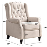 CANMOV Push Back Recliner Chair Set of 2, Elizabeth Fabric Recliner with Tufted Back Home Theater Seating w/Padded Seat and Nailhead Trim, Wooden Legs, Adjustable Single Sofa，White CANMOV