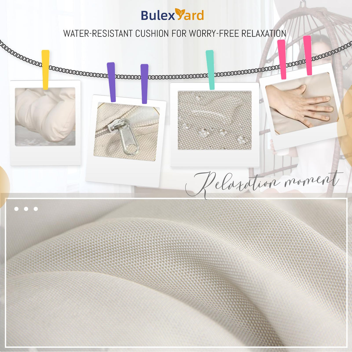 BULEXYARD Hanging Egg Chair Without Stand 350lbs Capacity, Brown Wicker Swing Egg Chair with Beige Cushion for Indoor/Outdoor Patio Porch Balcony, Foldable Hammock & Tree/Ceiling/Beam Mount BULEXYARD