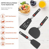 Hotec Silicone Spatula Turner for Nonstick Cookware, Cooking Spatula 600°F Heat Resistant Large Flexible Rubber Spatula Set of 3, Kitchen Utensils for Flipping Eggs, Burgers, Pancakes, Crepes HOTEC