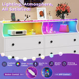 Hasuit 6 Drawer Dresser with LED Lights and Charging Station, Wide Chest of 6 Drawers with Open Space, Modern Large Capacity Storage Cabinet, White Dresser for Bedroom, Living Room, Hallway Hasuit