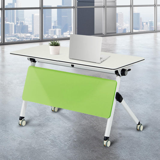 Folding Conference Table with Wheels,1PCS Modern Rectangle Office Meeting Table, Flip Top Training Room Tables Save Space Design for 2 People Movable Computer Desk for Study Working 55.1"x23. - WoodArtSupply