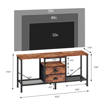 Furologee TV Stand with 2 Fabric Drawers, 42 Inch Small Entertainment Center with Open Storage Shelves, Media Console Table for Bedroom, Living Room, Rustic Brown - WoodArtSupply