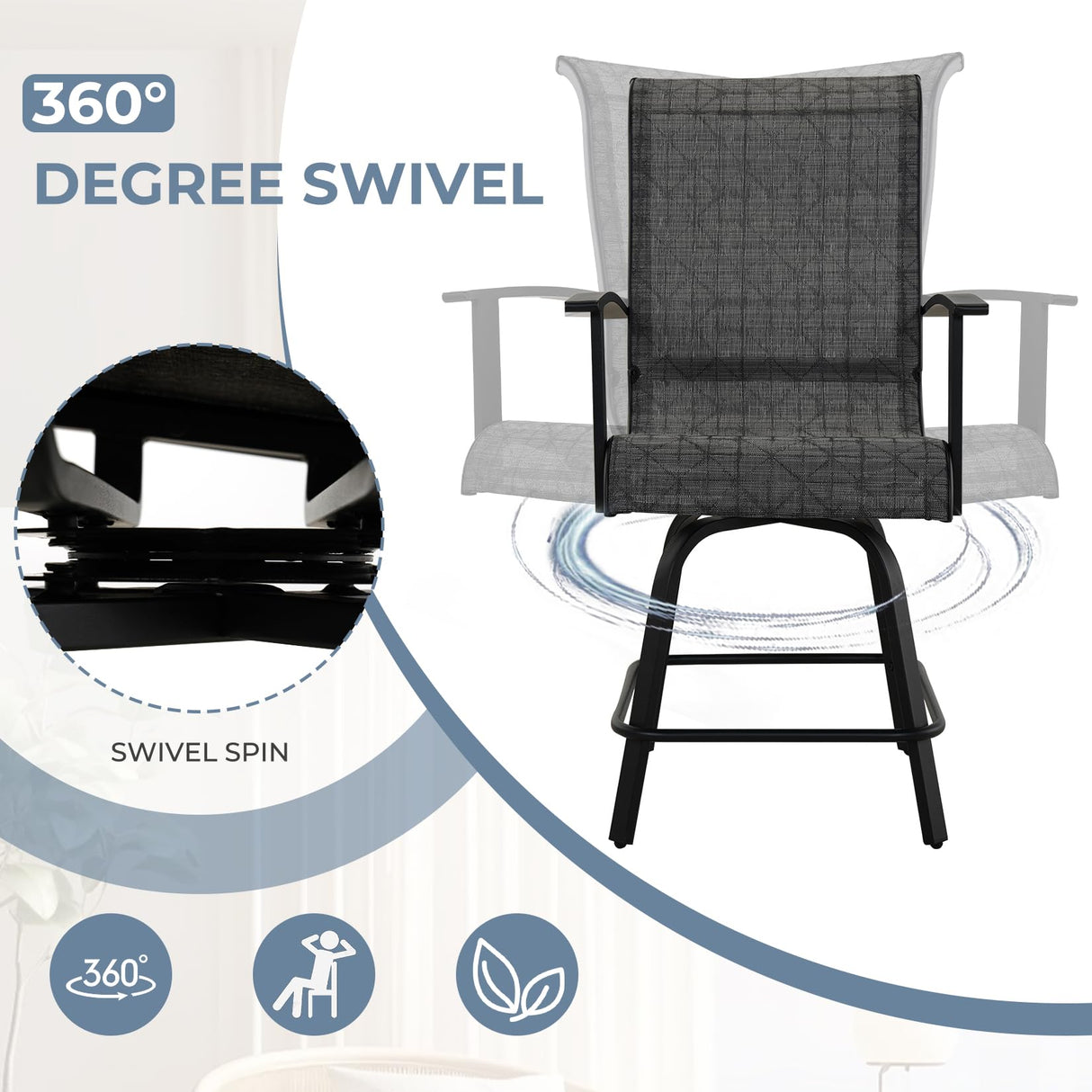 Grand patio 5-Piece Patio Swivel Bar Set with Fire Pit Table 60,000 BTU Heat Output, Outdoor Counter Height Patio Bar Stools Set of 5, High Bar Chairs with High Back, Black&Grey Plaid Grand patio