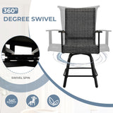 Grand patio 5-Piece Patio Swivel Bar Set with Fire Pit Table 60,000 BTU Heat Output, Outdoor Counter Height Patio Bar Stools Set of 5, High Bar Chairs with High Back, Black&Grey Plaid Grand patio
