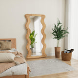 osemy 65" x 24" Full Length Mirror Wood Framed Wavy Full Body Mirror Shatter-Proof Mirror Hanging/Leaning Wall Mounted Wooden Mirror for Dressing Bedroom Living Room osemy