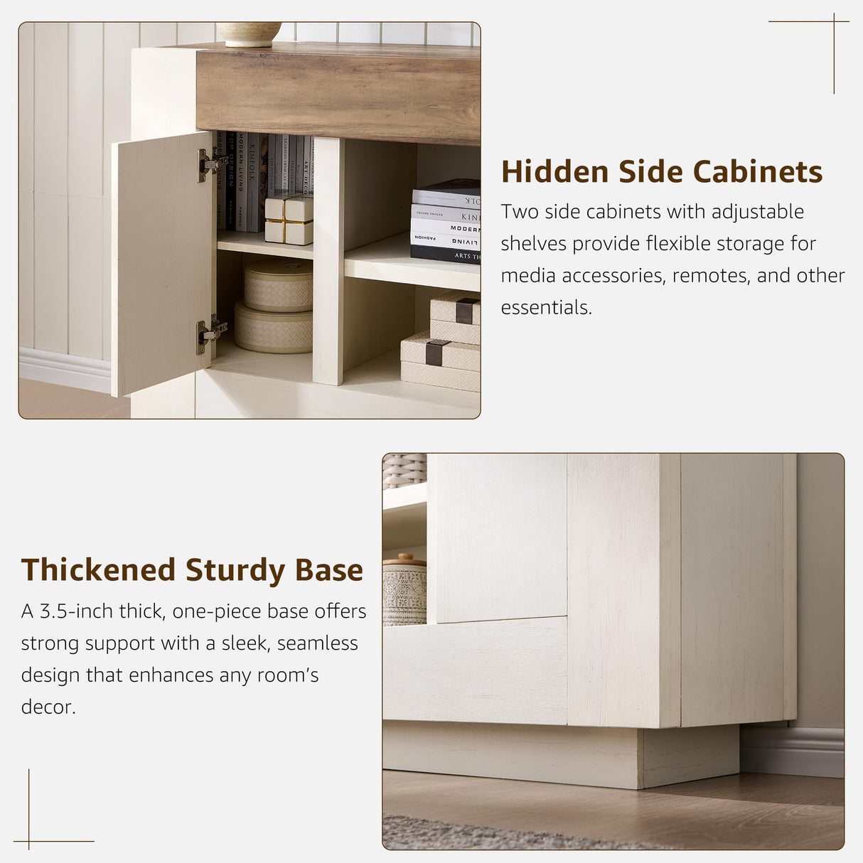 OKD Modern 70" TV Stand, Entertainment Center for TVs Up to 80", Media Console with Large Open Storage & Side Cabinets, Thick Wood Design for Living Room, Antique White OKD