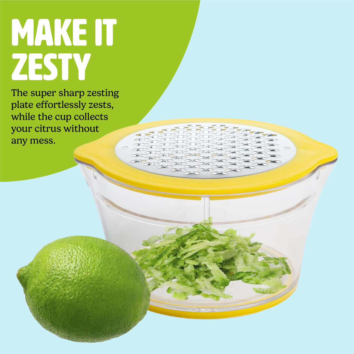 Tasty 4-in-1 Citrus Juicer and Zester, Multifunctional Kitchen Gadget, Dishwasher Safe, 16-Ounce Capacity, 2-Cup, Yellow Tasty