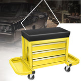 PM PERFORMOTOR 3-Drawer Tool Chest Rolling Mechanic Seat with Tool Trays,350lbs Max Weight Capacity, Yellow,PM-TOL-RST1-YL PM PERFORMOTOR