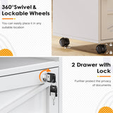 kepptory 2 Drawer File Cabinet with Lock, Rolling File Cabinet for Home Office Fits Files Letter/Legal/F4/A4, Filing Cabinet 2 Drawer with Adjustable Shelf & 2 Lockable Wheels (White + Brown) kepptory