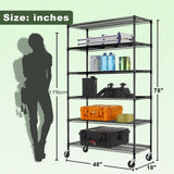 Storage shelves, 6-Tier Wire Shelving Unit NSF Certified Storage Rack 18"D x 48"W x 78"H 6000Lbs Capacity Adjustable Layer Heavy Duty Metal Rack Steel with Casters for Kitchen Garage Pantry Black Dopinmin