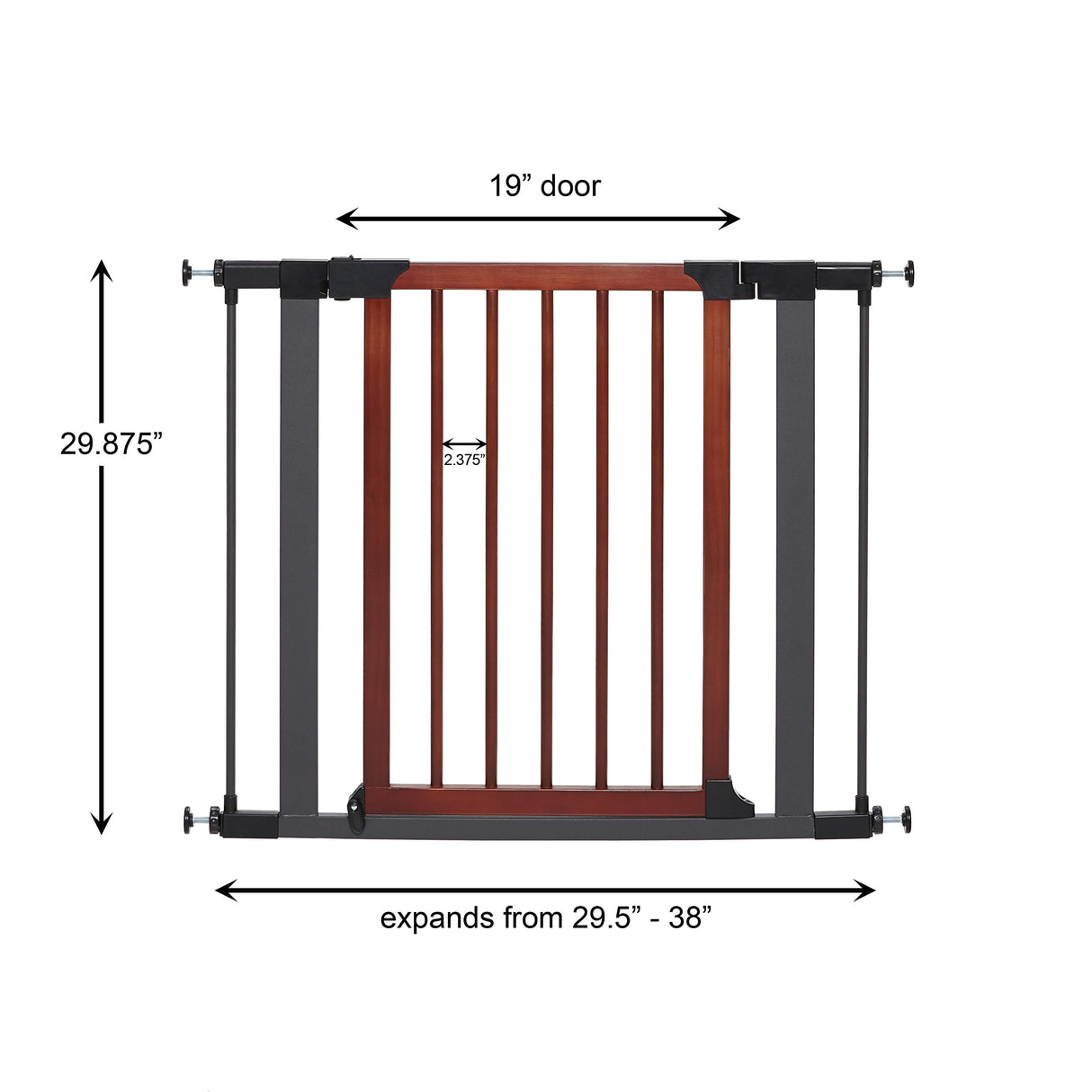 MidWest Homes for Pets 29 Inches Tall Walk-Though Wood Decorative Steel Pet Gate, Pressure Mounted Dog Gate Measures 29H x 29.5-38W Inches & Includes two 3-Inch-Wide Extensions, Wood Decorative MidWest Homes for Pets