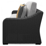 Signature Design by Ashley Beachcroft Casual Weather Resistant 2-Piece Outdoor/Indoor Loveseat with Cushion and 4 Toss Pillows, Black & Light Gray Signature Design by Ashley