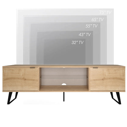 Atelier Mobili Mid Century Modern TV Stand 75 inch | Farmhouse Entertainment Center with Storage | TV Stand for 75 Inch TV | Oak TV Stand for Living Room Entertainment Center for Bedroom TV Stand