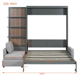 Queen Size Murphy Bed with Sofa and Shelves, Solid Wood Wall Bed can be Folded into a Cabinet for Small Spaces Apartments Studio Guest Room (Gray#S1) Quarte