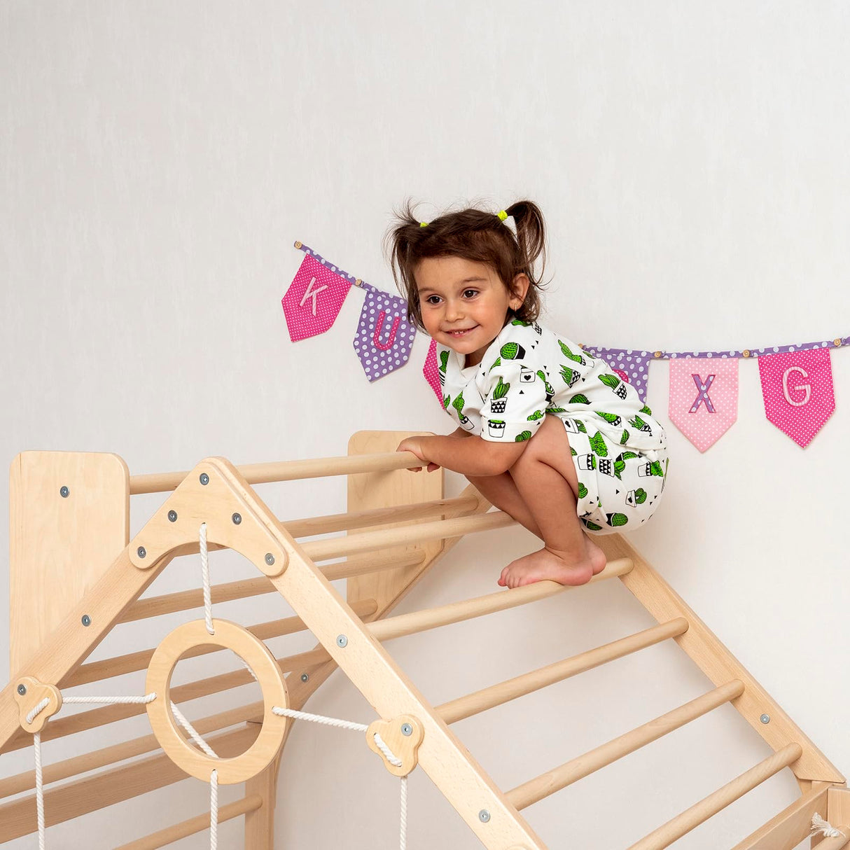 Woodandhearts Toddler Gym Playhouse, Indoor Playground, Toddler Playground, Montessori Climbing Set (Ramp, Natural Wood) Wood And Hearts