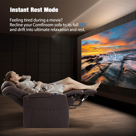 comfiroom Home Theater Seating seats Classic Series Top Grain Nappa Leather Recliner Chair Dual Power Movie Theater Chairs Gaming Sofa Electric Headrest with Tray Table Type-C Charger(BROWN, Row of 3) comfiroom