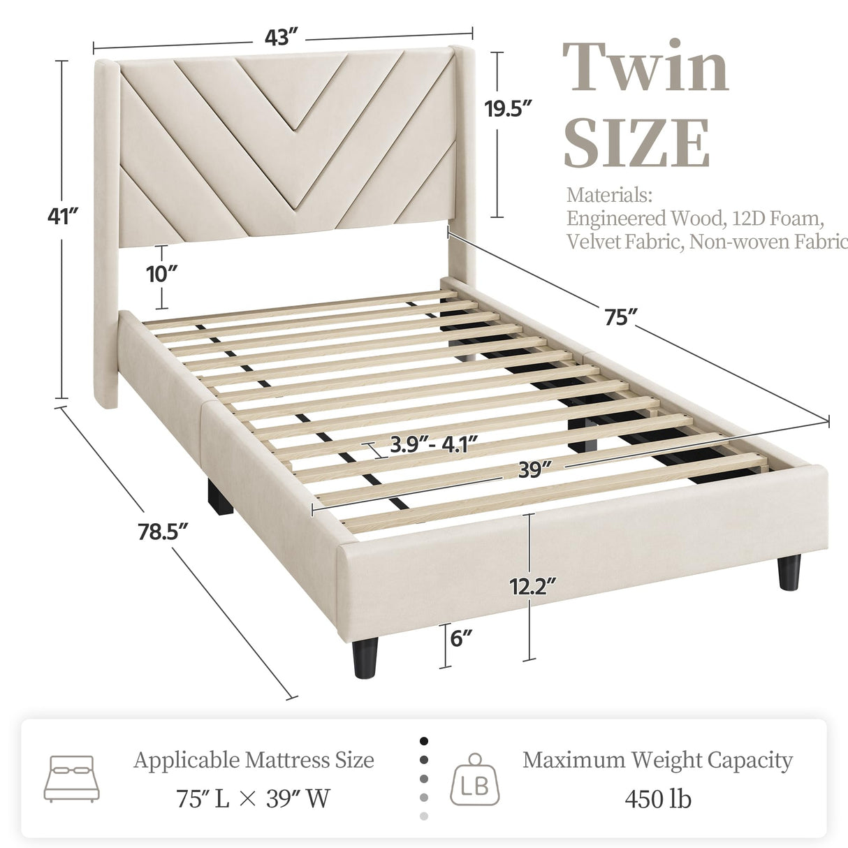 Yaheetech Twin Bed Frame Upholstered Platform Bed with Wing Side/Wooden Slat Support/Tufted Headboard with Wing Side/Mattress Foundation/No Box Spring Needed,Beige Twin Bed Yaheetech