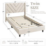 Yaheetech Twin Bed Frame Upholstered Platform Bed with Wing Side/Wooden Slat Support/Tufted Headboard with Wing Side/Mattress Foundation/No Box Spring Needed,Beige Twin Bed Yaheetech