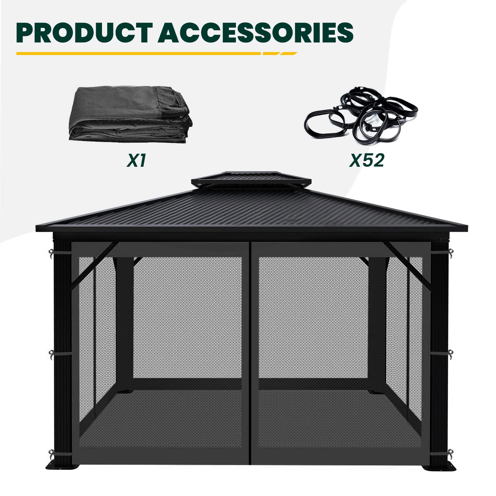 OLILAWN Gazebo Universal Replacement Mosquito Netting, 12' x 14' Outdoor Canopy Net Screen 4-Panel Sidewall Curtain, with Zippers, Easy to Install, Fit for Most Gazebo 12x14 Canopy, Black - WoodArtSupply