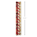 Hallmark Christmas Wrapping Paper Rolls - Traditional Holiday Gift Wrap Paper (Set of 3 Reversible Rolls: 120 sq. ft. ttl.) Red and Gold Snowflakes, Stripes, Plaid, Santa's Sleigh Hallmark