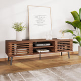 HAIOOU Mid Century Modern TV Stand, 52" Wooden TV Console with Slatted Sliding Doors and Storage for 50/55/60 Inch TV, Small Entertainment Center Media Console Cabinet for Living Room - Walnut Brown HAIOOU