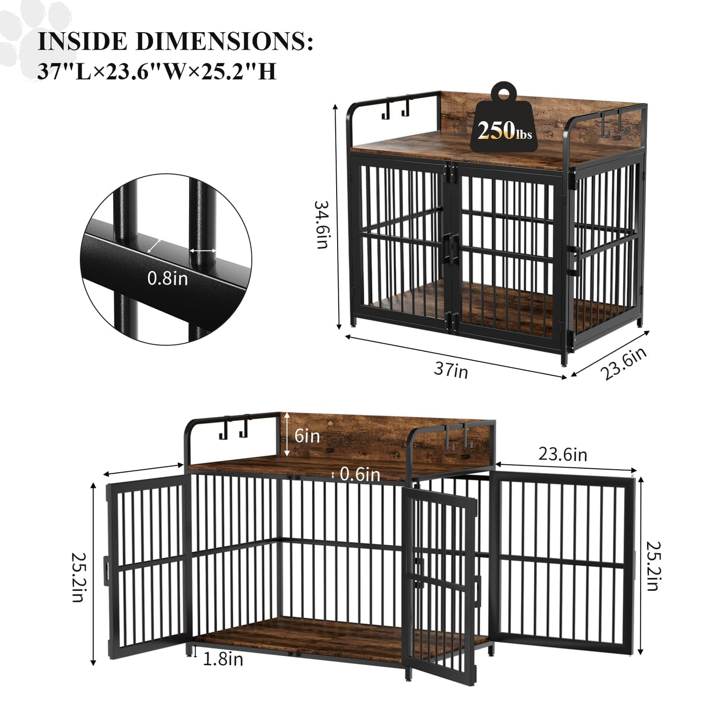 Amopatio 43 Inch Dog Crates Furniture for Large Dogs, Heavy Duty Dog Kennel, Wood Dog Crate Table for Indoor Use, (43.3" W×27.6" D×28.3" H) Brown - WoodArtSupply