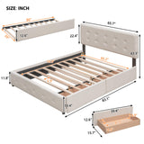Ball & Cast Queen Size Bed Frame with 2 Drawers and 1 Twin XL Trundle, Linen Upholstered Platform Bed with Button Tufted Headboard and Wood Slats Support, No Box Spring Needed,Beige Ball & Cast