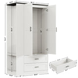LIKIMIO Armoire Wardrobe Closet with Large Mirror, Storage Cabinet with 2 Doors and 2 Drawers, 2 Storage Shelves, 70" Wardrobe Cabinet for Bedroom,White LIKIMIO