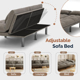 homeokay Futon Sofa Bed Convertible 70 inch Solid Wood Couch for Living Room, Chenille Fabric, 2 Cushions (Gray) homeokay