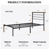 SHA CERLIN Heavy Duty Twin Bed Frame with Practical Headboard Shelf and Strong Metal Support SHA CERLIN