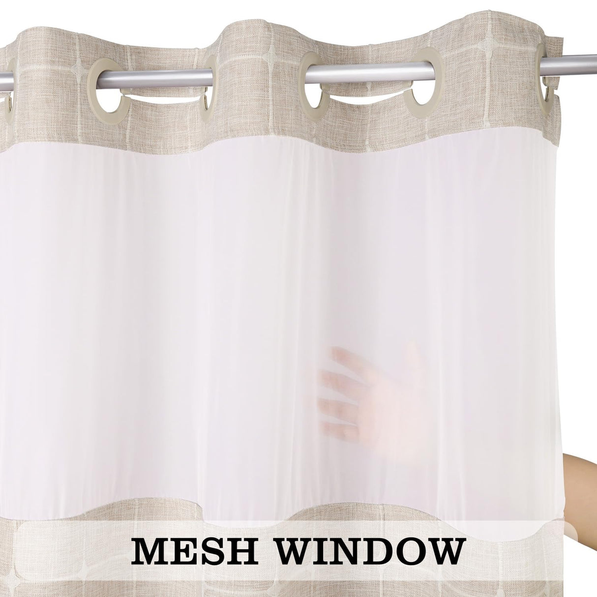 River Dream Farmhouse Linen Textured Shower Curtain with Snap-in Liner Set, No Hooks Needed, with Tassels for Rustic Bathroom Decor,with Window,with Magnets,Linen,71Wx74H River Dream