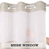 River Dream Farmhouse Linen Textured Shower Curtain with Snap-in Liner Set, No Hooks Needed, with Tassels for Rustic Bathroom Decor,with Window,with Magnets,Linen,71Wx74H River Dream