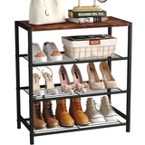 Yusong Shoe Rack, 4 Tier Shoe Organizer Storage for Closet Entryway, Narrow Slim Metal Shoe Shelves with Industrial Wooden Top, Rustic Brown and Black Yusong
