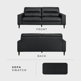 Lexicon Leather Couch Sofa, Modern Couch Sofa, Top Grain Leather Sofa, Oversized Sofa for Living Room, Bedroom, Office, Apartment, Waiting Room, 3-Seater Couches, Black Lexicon