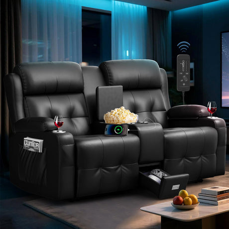 Loveseat Recliner Sofa, Home Theater Seating Massage Reclining Couch with USB, Center Console, Wall Hugger RV Recliners, 145° Adjustable Recline & Cup Holders & Side Pockets,for RV & Movie Room TOMOSLTER