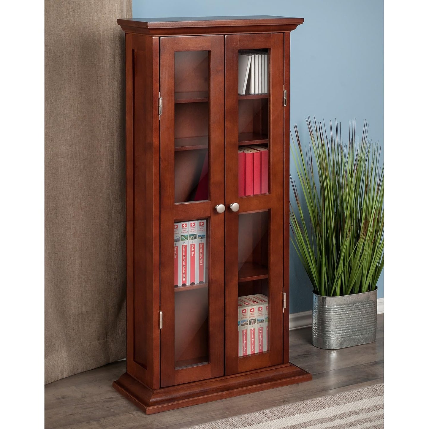 Winsome Wood DVD/CD Cabinet, Antique Walnut (94944) - WoodArtSupply