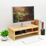 TEAMIX 2 Tiers Desktop Monitor Stand Riser 20 Inch Printer Stand with Storage Small TV Riser Laptop Wooden Desk Organizer Shelf Bookshelf Maple (Natural Maple, 2 Tiers) TEAMIX