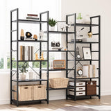 NUMENN Triple Wide 5 Tier Bookshelf, Rustic Industrial Style Bookcases and Bookshelves with 14 Open Display Shelves, Modern Tall Bookcase Furniture for Bedroom, Living Room and Home Office, Black NUMENN