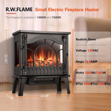 R.W.FLAME Electric Fireplace Heater, 20" Freestanding Fireplace Infrared Stove 1000W/1500W, 3D Realistic Flame Effects, Adjustable Brightness and Heating Mode, Overheating Safe Design R.W.FLAME