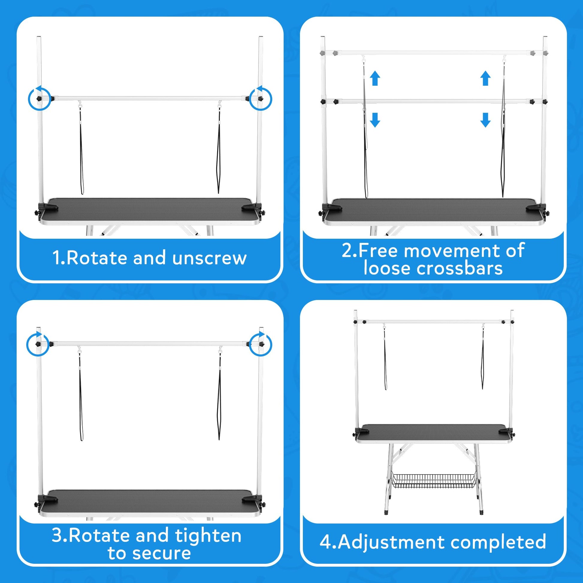 Polar Aurora 46'' Pet Dog Grooming Table,Adjustable Height Heavy Duty Professional Stainless Steel Grooming Table for Dogs at Home for Medium Large Dogs w/H-Shape Arm,2 Nooses,Mesh Tray - WoodArtSupply