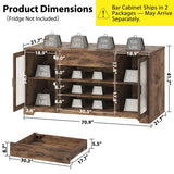 HSH Bar Cabinet with Mini Fridge Space, 70.9” Large Wood Wine Cabinet with Cooler Space, Farmhouse Long Liquor Cabinet with Drawer Storage, Metal Sideboard Buffet for Kitchen Dining Room, Rustic Brown HSH